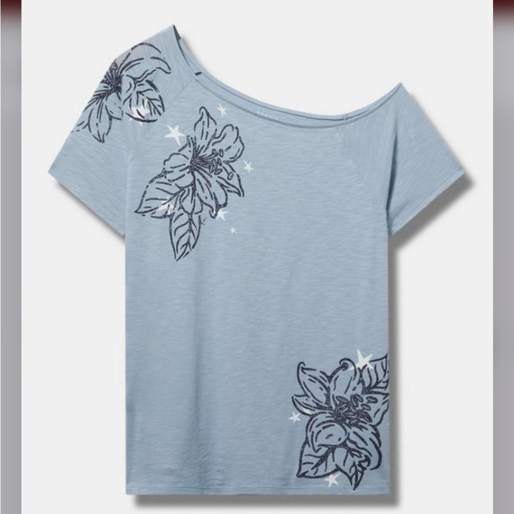 Torrid stamp flower off shoulder tee